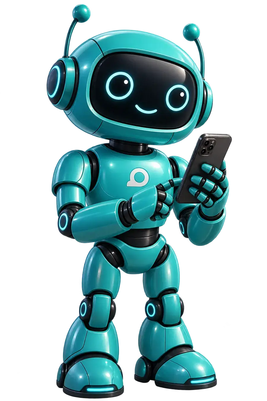 Mascote da WMbot usando o celular